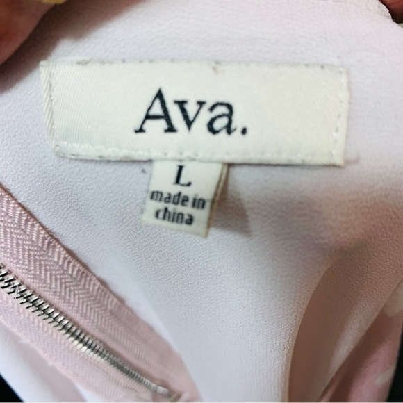 AVA Festival Pink White Polka Dots Crepe Mini Dress Ruffle Short Sleeves Sz M/L - Picture 9 of 10